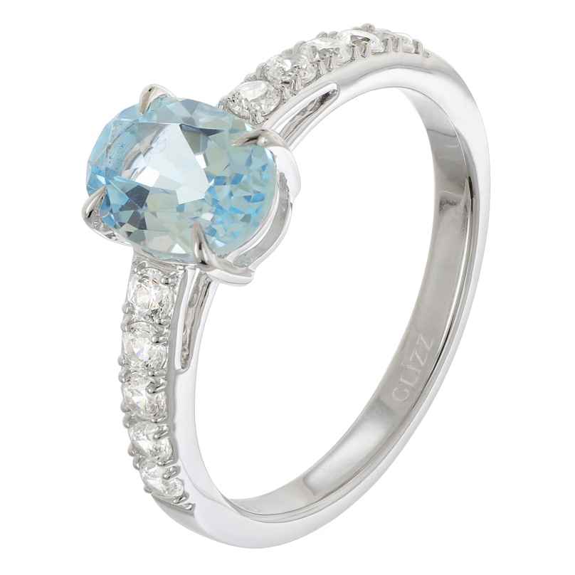 GLIZZ GL1144-02 Damenring Weißgold 375/9K mit Blautopas und Zirkonia