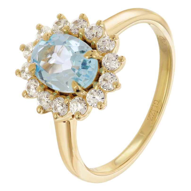 GLIZZ GL1137-02 Damenring Gelbgold 375/9K mit Blautopas und Zirkonia