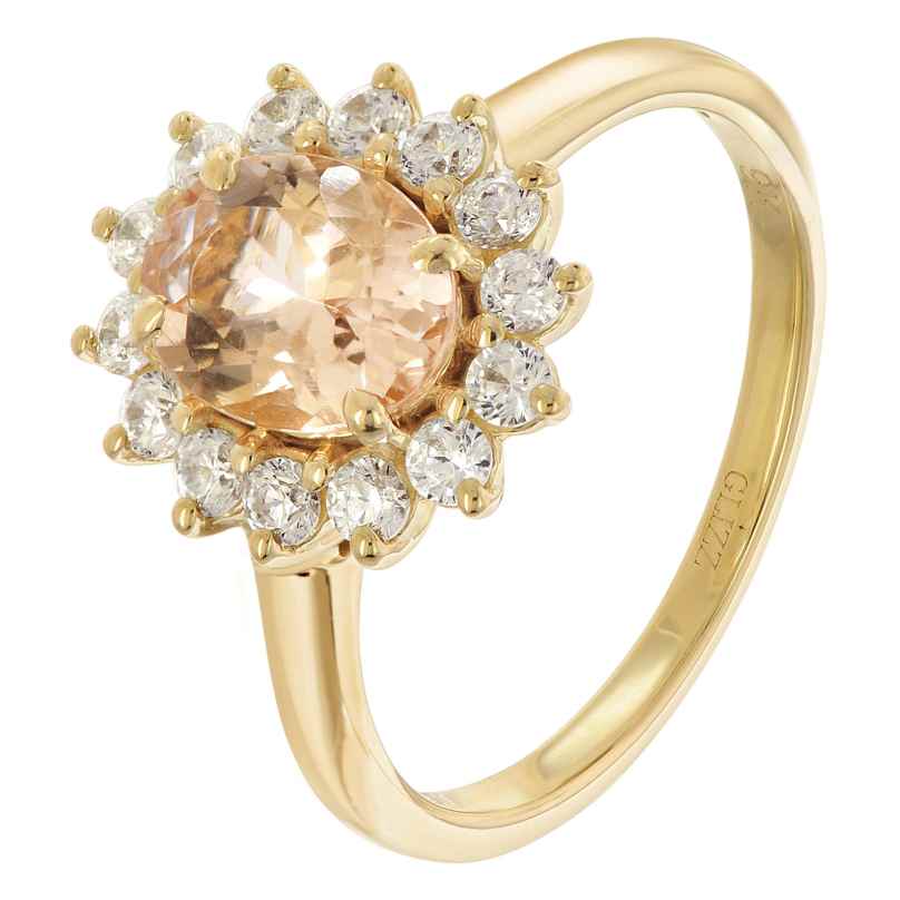 GLIZZ GL1137-09 Damenring Gelbgold 375/9K mit Rosa Morganit und Zirkonia