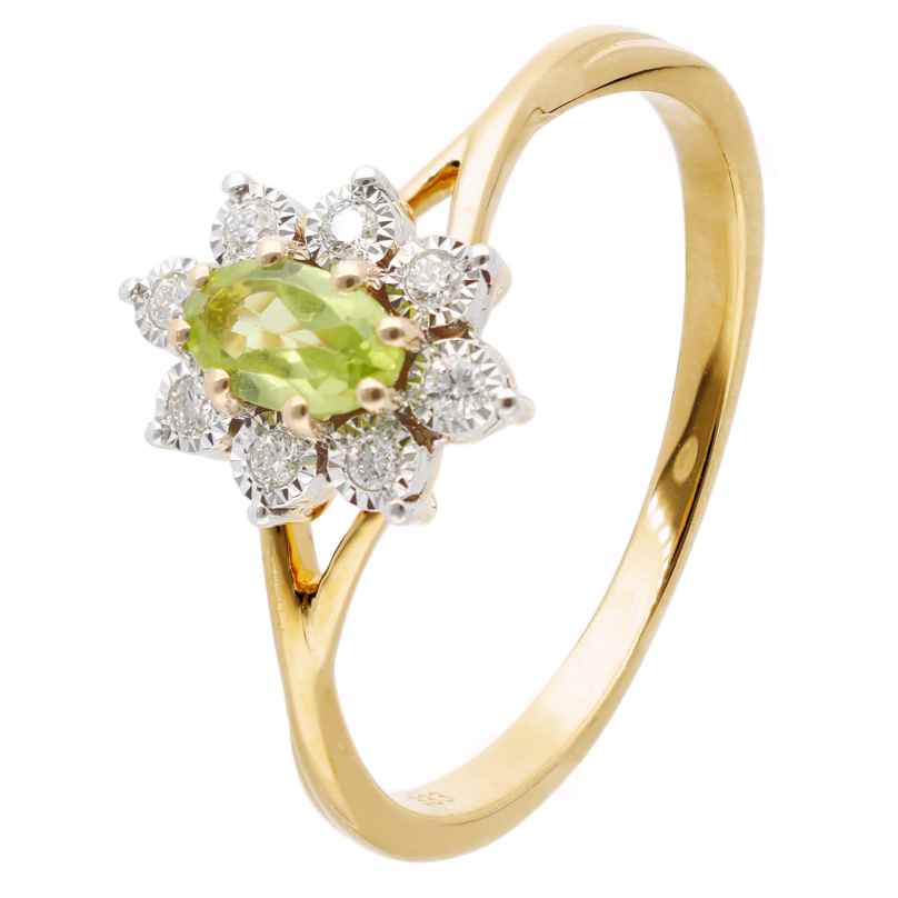 GLIZZ GL1278 Damenring 333 Gold mit Peridot und Lab-Grown Diamanten
