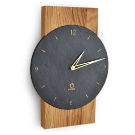 Natuhr 18NU2-10-1 Wanduhr Steineiche Massivholz Eiche Schiefer Quarzwerk
