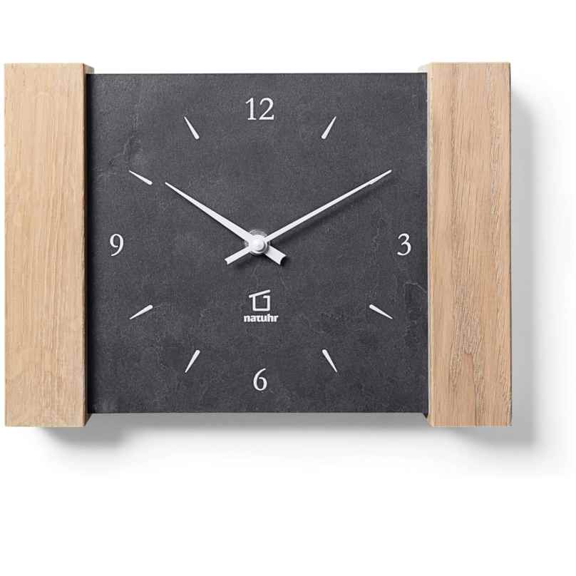 Natuhr 3NU1-11-2 Funk Wanduhr / Tischuhr Matterhorn Eiche Massiv mit Schiefer 4260432850826