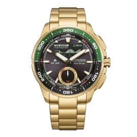 Citizen JV3002-51E Promaster Eco-Drive Solar Watch Wave Tracker Gold Tone