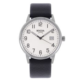 Boccia 3654-02 Herrenuhr Quarz Titan mit Lederband Schwarz