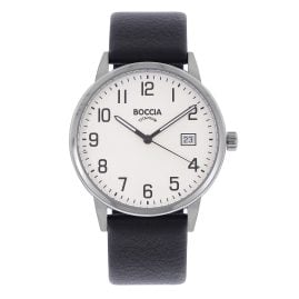 Boccia 3654-03 Herren-Quarzuhr Titan mit Lederband Schwarz