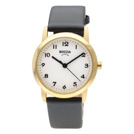 Boccia 3291-04 Damen-Armbanduhr mit Lederband Schwarz/Goldfarben