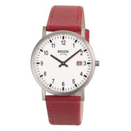 Boccia 3662-02 Men's Wristwatch Titanium with Red Leather Strap