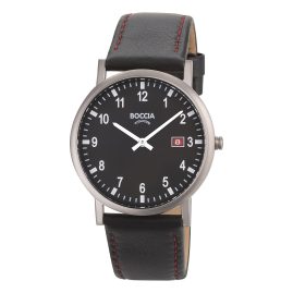 Boccia 3662-03 Men's Watch Titanium with Leather Strap Black/Red