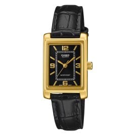 Casio LTP-1234PGL-1AEF Armbanduhr für Damen Rechteckig Schwarz/Goldfarben