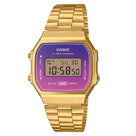 Casio A168WERG-2AEF Vintage Iconic Ladies' Watch Gold Tone Purple/Pink
