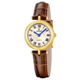Festina F20788/2 Damen-Uhr Quarz mit Lederband Braun/Goldfarben