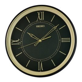 Seiko QXA834K Wanduhr Quarz mit Leisegang Schwarz/Goldfarben