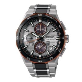 Seiko SSH183J1 Astron GPS Solar Men's Watch Chrono Titanium Black/Orange LE