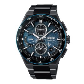 Seiko SSH187J1 Astron GPS Solar Men's Watch Chrono Titanium Black/Blue LE