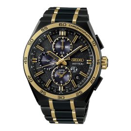 Seiko SSH186J1 Astron GPS Solar Men's Watch Titanium Black/Gold Tone LE