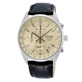 Seiko SSB383P1 Men's Watch Chronograph with Leather Strap Black