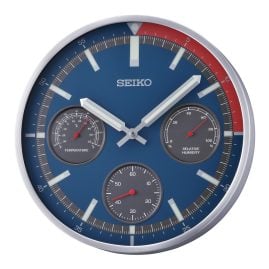 Seiko QXA822S Wanduhr Thermometer Hygrometer Blau/Rot