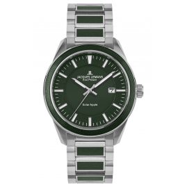 Jacques Lemans 1-2116E Eco-Power Men's Wristwatch Solar Steel/Dark Green