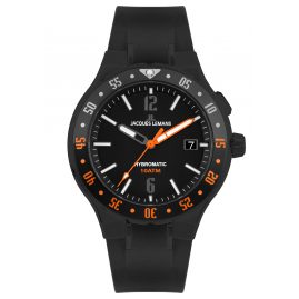 Jacques Lemans 1-2109D Men´s Wristwatch Hybromatic with Silicone Strap Black