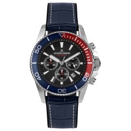 Jacques Lemans 1-2206D Herrenuhr Chronograph mit Lederband Blau