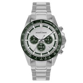 Jacques Lemans 1-2207E Herren-Uhr Chronograph Silberfarben/Grün
