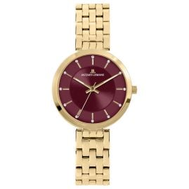 Jacques Lemans 1-2211H Women's Wristwatch Milano Gold Tone/Wine Red