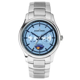 Jacques Lemans 1-2213N Armbanduhr für Herren Derby mit Mondphase Stahl/Blau