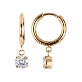 Jacques Lemans S-O261B Damen-Ohrringe Creolen Edelstahl vergoldet Zirkonia