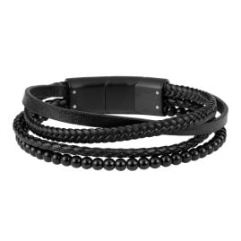Jacques Lemans S-B109A Men's Bracelet Leather and Onyx Black