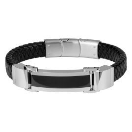 Jacques Lemans S-B114A Men's Leather Bracelet with Stainless Steel and Ceramic