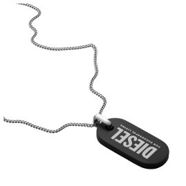 Diesel DX1349040 Men's Curb Chain Necklace with Dog Tag Pendant