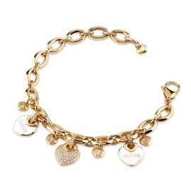 Guess JUBB05204JWYGWHS Damenarmband Hearts Weiß Goldfarben 20,5 cm