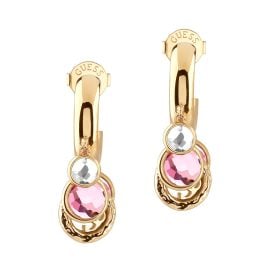 Guess JUBE05095JWYGFC Women's Hoop Earrings Crystal Charms Pink/Gold