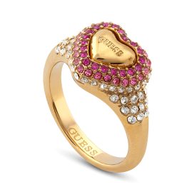 Guess JUBR05009JWYGPK Women's Ring Pave Heart Signet Gold Tone