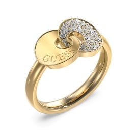 Guess JUBR05222JWYG Women's Ring Two Links Pave Gold Tone