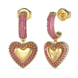 Guess JUBE05010JWYGPK Damen-Ohrringe Ohrhänger Herz Pavée Goldfarben