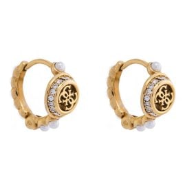 Guess JUBE05518JWYG Women's Earrings 4G Tiny Pearly Huggies Gold Tone