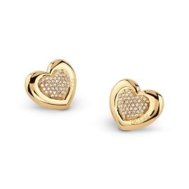 Guess JUBE05459JWYGT/U Women's Stud Earrings Heart Gold Tone/White