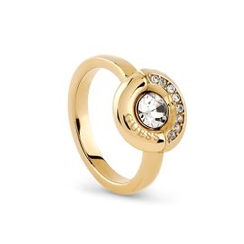 Guess JUBR05379JWYG Women's Ring Coin Pave Solitaire Silver Tone