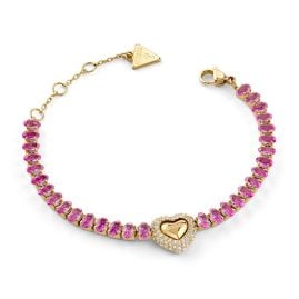 Guess JUBB06093JWYGPKS Damen-Tennisarmband Herz Pink/Goldfarben
