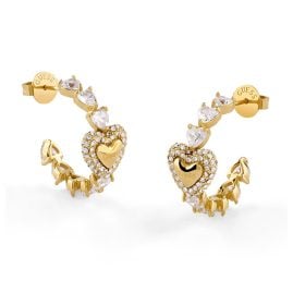 Guess JUBE06004JWYGT/U Damen-Ohrringe Creolen Pavé Herz Crystals Goldfarben