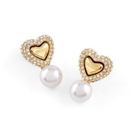 Guess JUBE06006JWYGT/U Damen-Ohrringe Ohrhänger Herz Perle Goldfarben