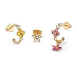 Guess JUBE06035JWYGMCT/U Women's Earrings Set of 3 Crystal Flowers Colourful