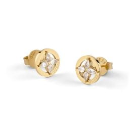 Guess JUBE06040JWYGWHT/U Damen-Ohrringe Ohrstecker Flowers Weiß Goldfarben