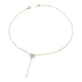Guess JUBN06007JWYGT/U Women's Necklace Pave Heart Y Gold Tone
