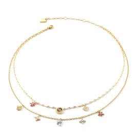 Guess JUBN06028JWYGMCT/U Women's Necklace Two Rows Flowers Colourful/Gold