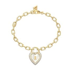 Guess JUBB06064JWYGS Damen-Armband Herz-Schloss Perlmutt Goldfarben