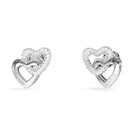 Guess JUBE06015JWRHT/U Damen-Ohrringe Ohrstecker Herzen Silberfarben