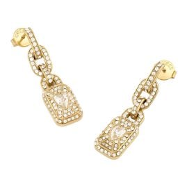Guess JUBE06349JWYGT/U Women's Drop Earrings Crystal Love Tag Gold-Tone