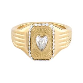Guess JUBR06356JWYG Women's Ring Love Tag Signet Gold-Tone